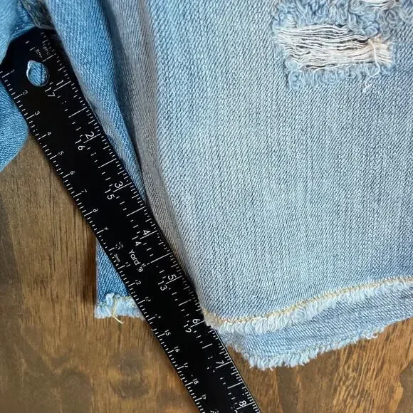 American Eagle Womens Shorts Blue Denim Boy Mini Raw Hem Distressed Light Wash 6 - Picture 6 of 9